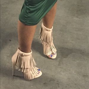 Nude Fringe Heels